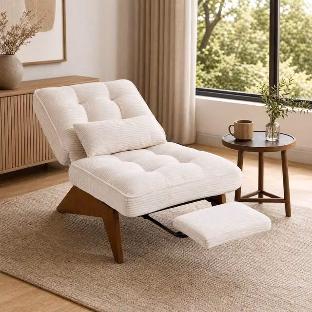 STILVORA Beige Striped Accent Chair with Metal Frame and Foldable Ottoman – 1