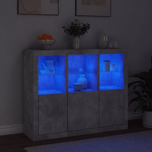 Berkfield Home 3-Piece Sideboard Set with LED Lights in Concrete Grey, MDF and Glass