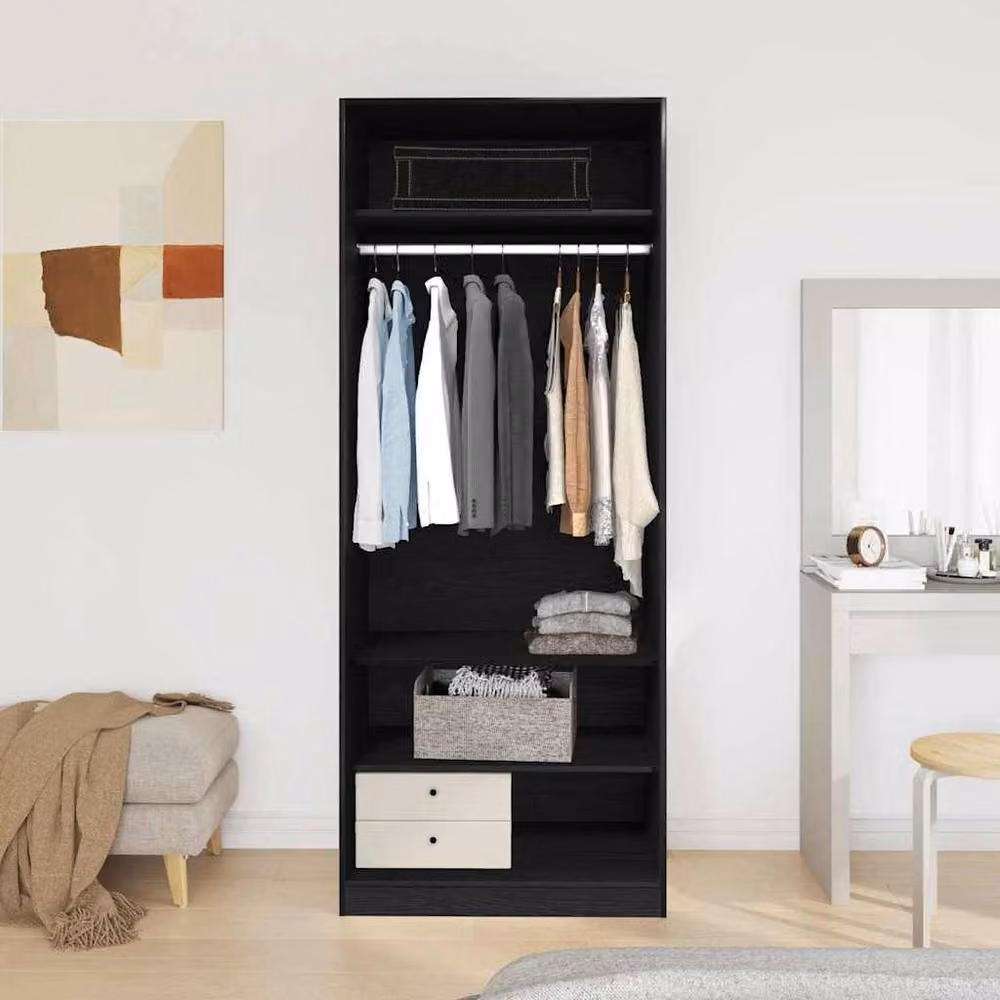 Berkfield Home Modern Black Oak Wardrobe with Hinged Doors and Drawers, W/D/H: 80 x 50 x 200 cm – 3