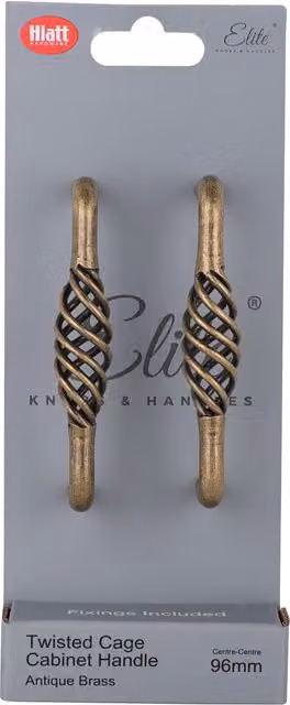 Elite Knobs & Handles Pack of 2 Twisted Cage Bar Cabinet Handles in Antique Brass