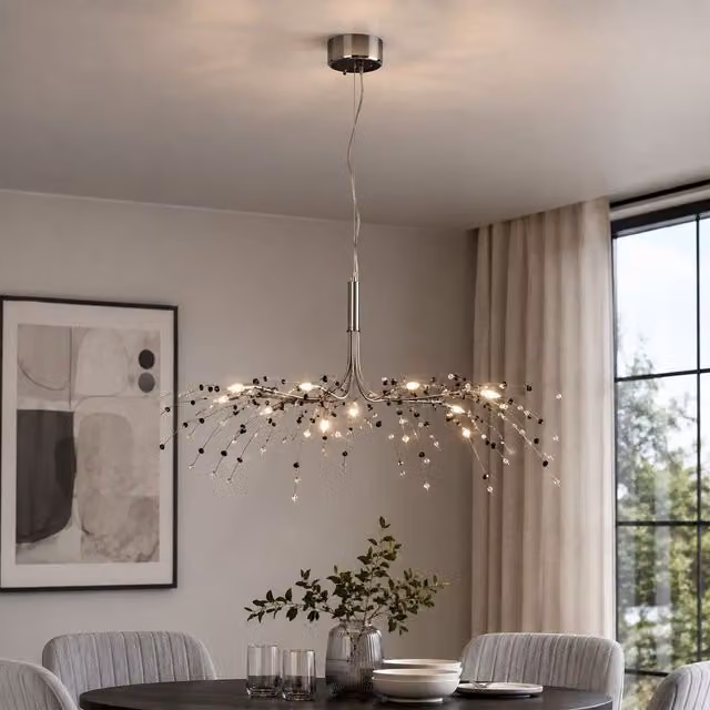 Orsina 8 Light Black and Transparent Crystal Ceiling Light with Adjustable Chrome Stems – 2