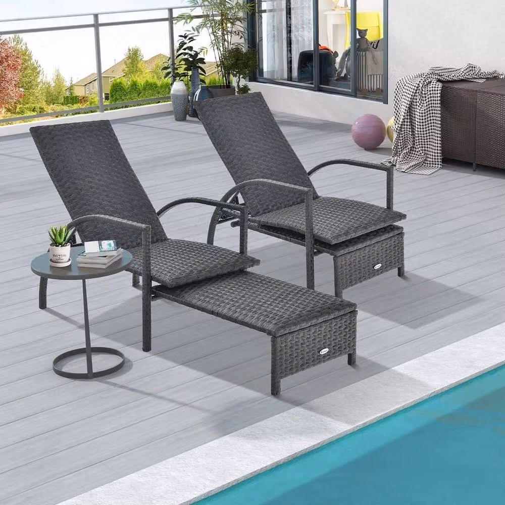Kelvenix 5-Level Adjustable Wicker Chaise Lounger Recliner with Armrests in Brown – 5