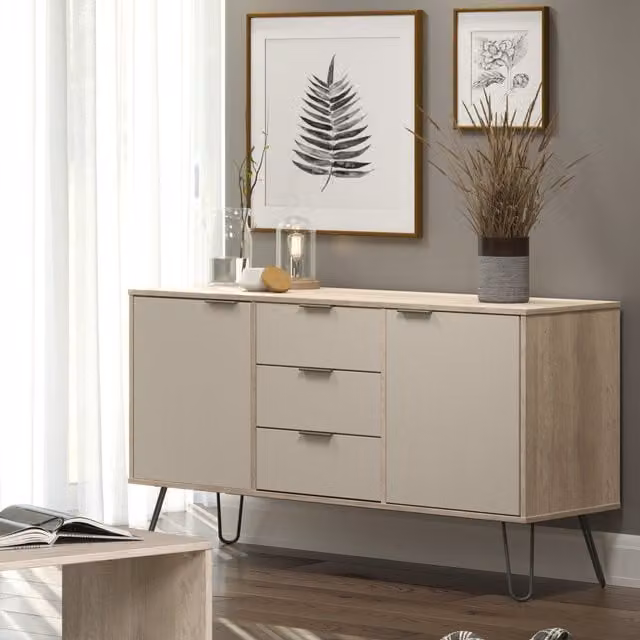 Augusta Driftwood Medium Sideboard with 2 Doors and 3 Drawers in Driftwood and Calico