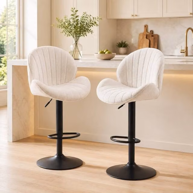 STILVORA Modern Adjustable Height Swivel Bar Stools in Cream – 1