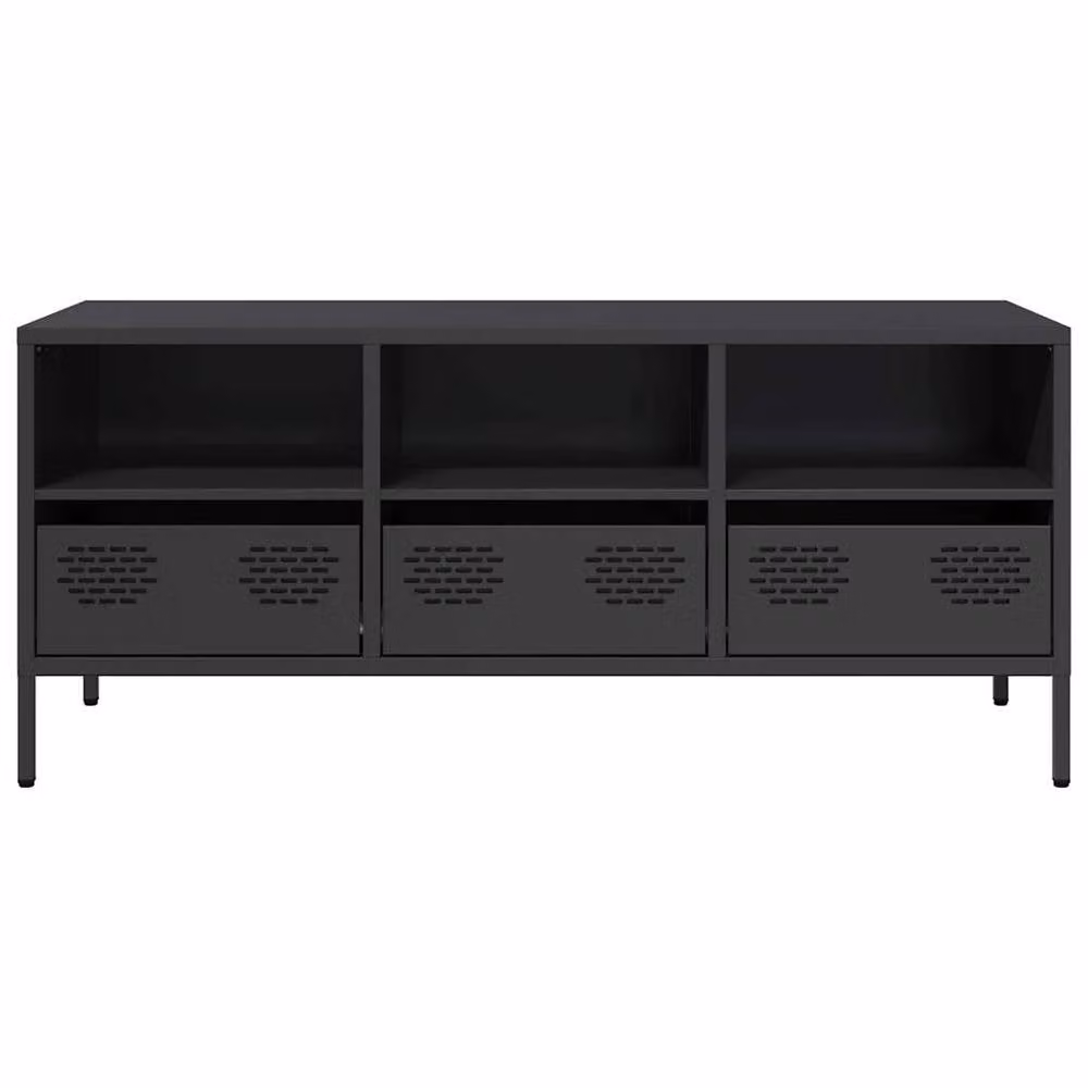 Berkfield Home Industrial TV Cabinet in Black Matt Cold-rolled Steel, W: 101.5 cm, D: 39 cm, H: 43.5 cm – 4
