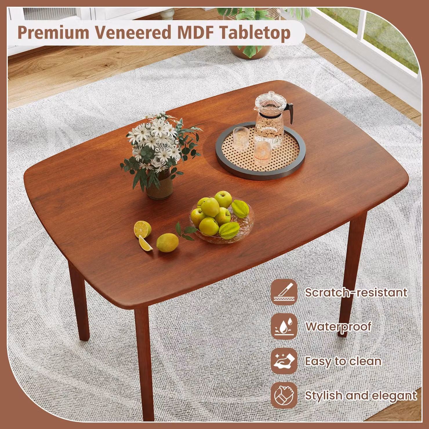 Costway Rectangular Wooden Dining Table in Brown, W: 110 cm, D: 90 cm, H: 77 cm – 5