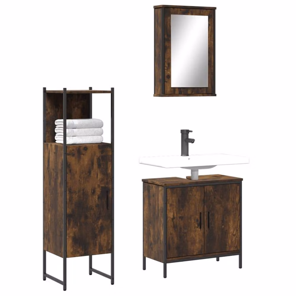 Berkfield Home 3 Piece Industrial Bathroom Furniture Set in Smoked Oak Brown – 2