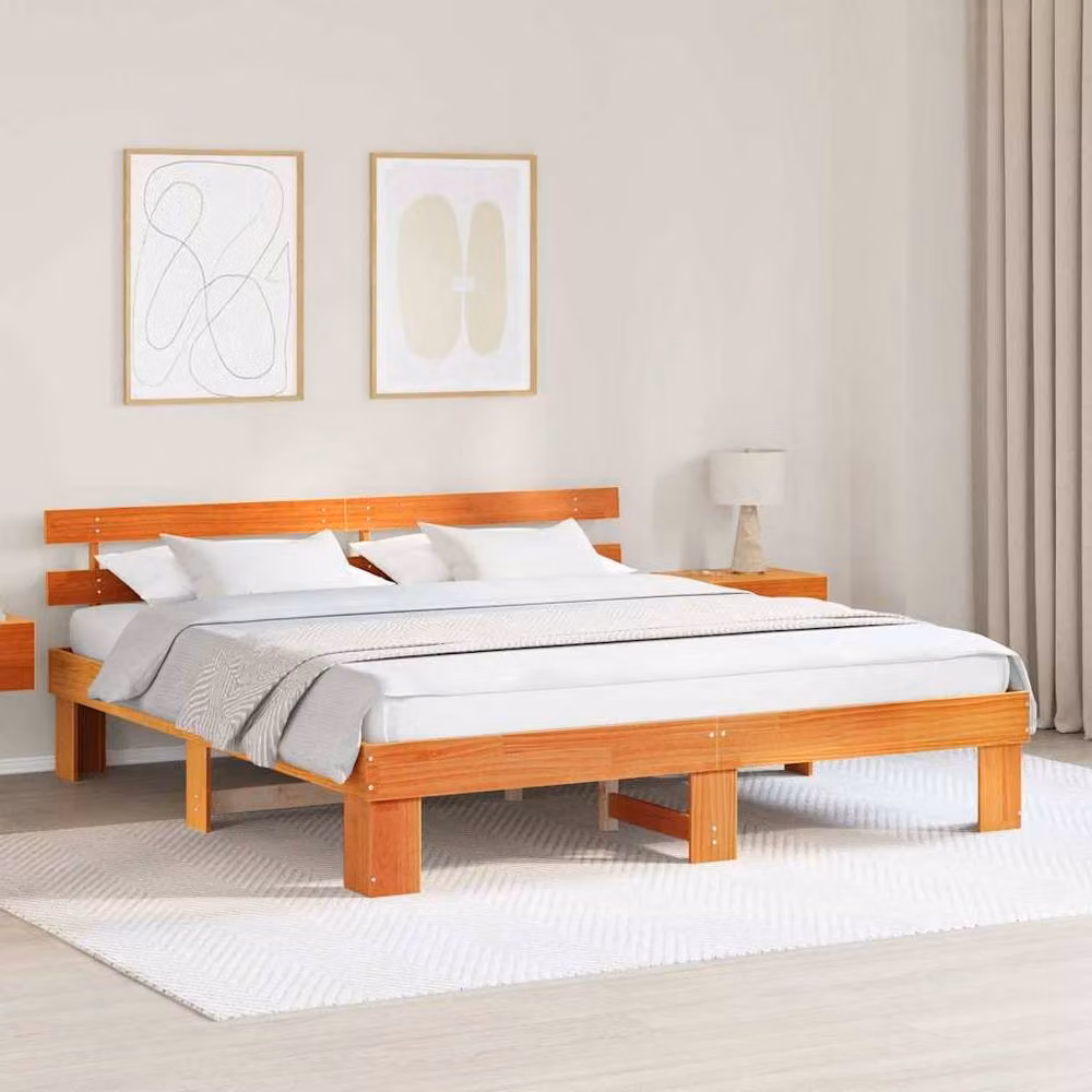 Berkfield Home Solid Wood Pine Bed Frame with Headboard in Brown, W: 180 cm, D: 200 cm, H: 73 cm – 2