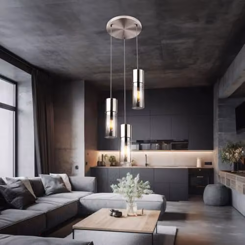 Globo Lighting Modern Cylinder Suspended Pendant Light in Nickel Matt Silver with Transparent Glass and E27 Bulb Holder – 6