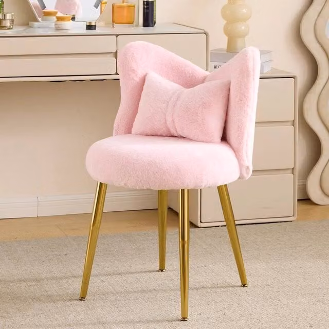 EONLION Pink Upholstered Dressing Table Stool for Bedroom