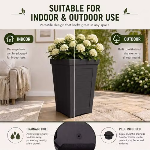Nicoman Black Rubber Tall Square Planter, W/D/H: 37 x 37 x 57 cm – 4