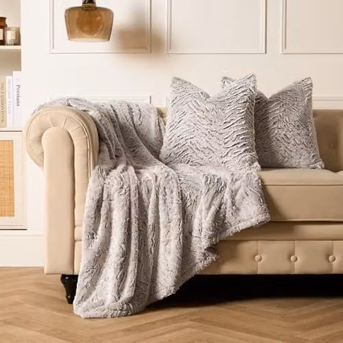 OHS Set of 2 Faux Fur Square Cushions with Removable Covers, W/D/H: 45 x 45 x 45 cm, Multicolour – 2