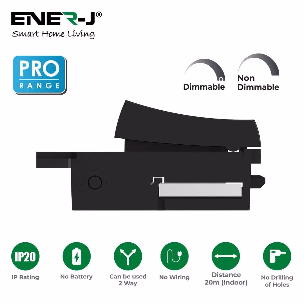 ENER-J Pro Series Kinetic Wireless Grid Switch, Black, IP55 Rated – 2