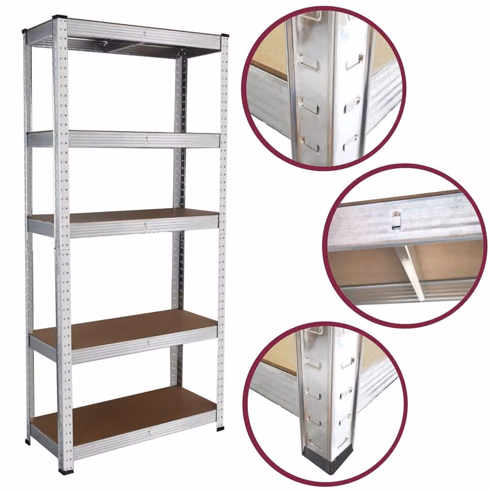 FLAVORA Heavy Duty 5 Tier Boltless Garage Shelving in Silver, W/D/H: 50 x 50 x 150 cm – 2