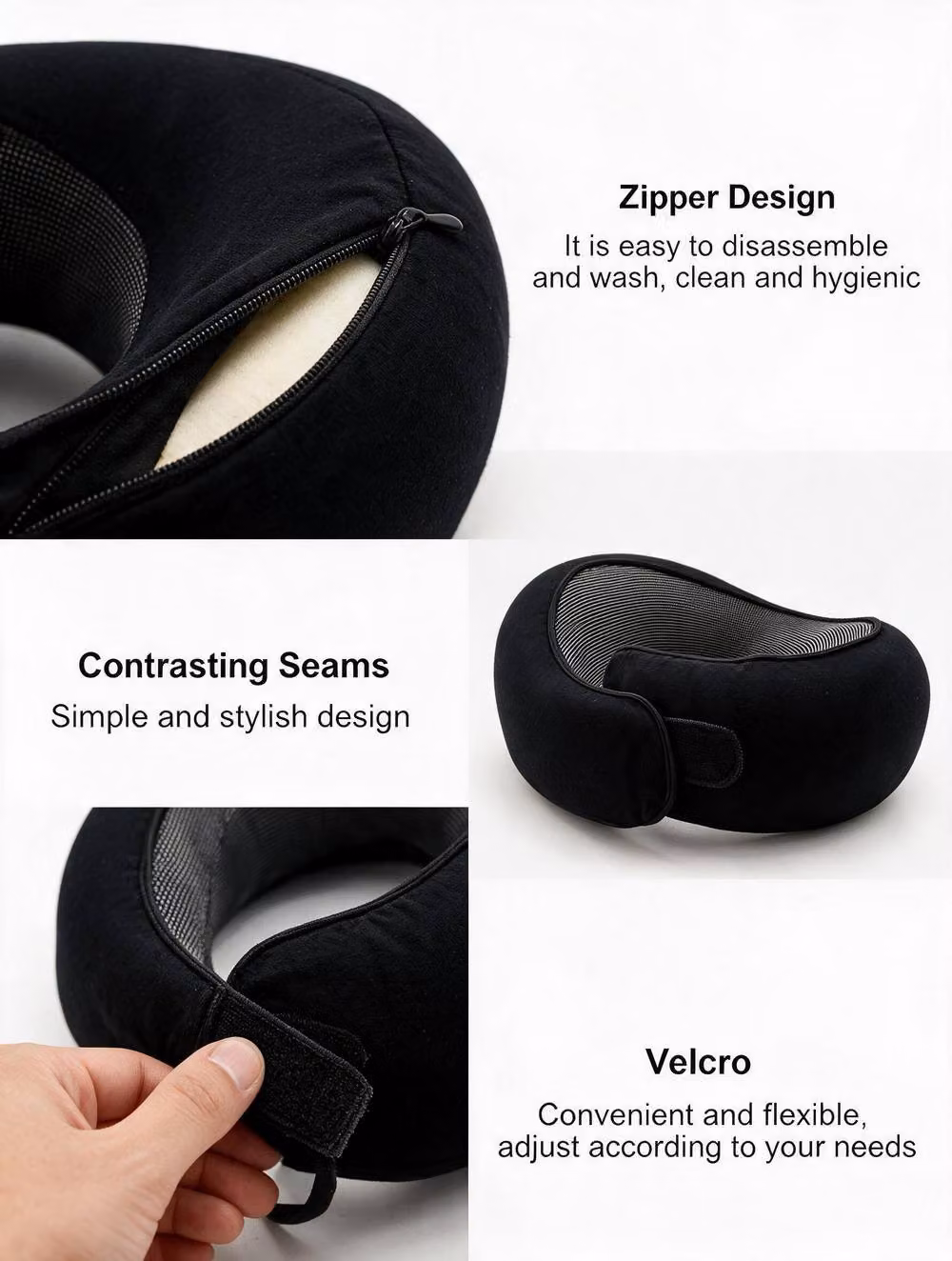 Nordara Black U-Shaped Memory Foam Travel Pillow for Neck and Shoulder Support – 3