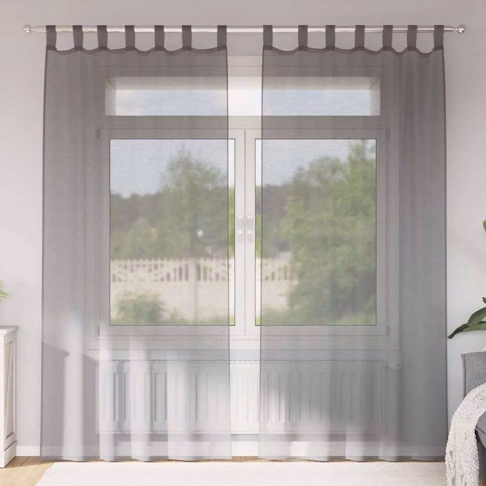 Berkfield Home Grey Transparent Voile Fabric Panel Curtains with Tabs, 2 Pack, W: 140 cm, H: 245 cm – 2