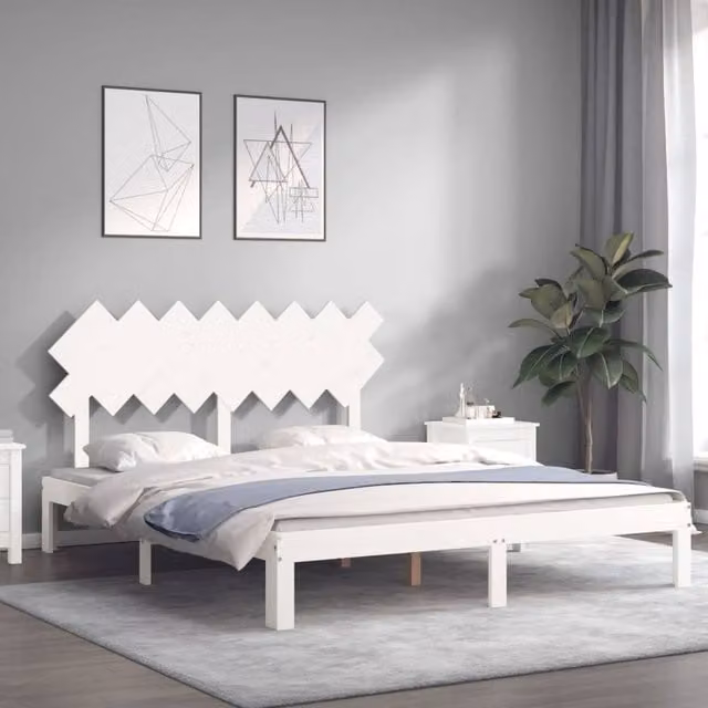Berkfield Home Beautiful Bed Frame with Headboard in White Solid Pine Wood, W/D/H: 160 x 200 x 80.5 cm – 1