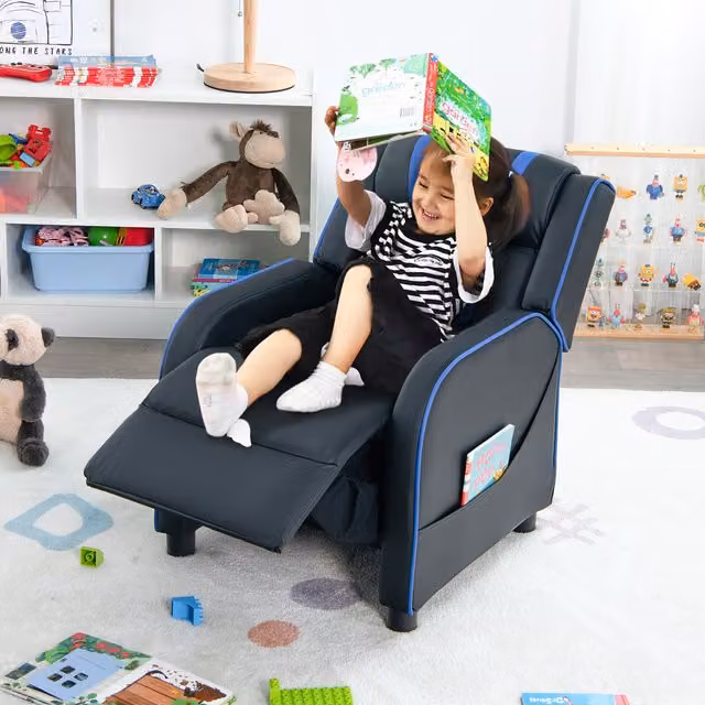 Costway Kids Recliner Chair with Adjustable Backrest and Footrest in Blue