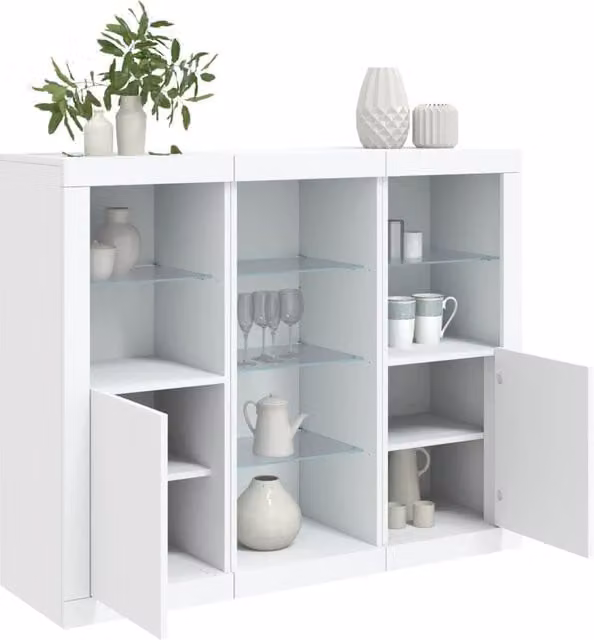 Berkfield Home Set of 3 Modern White Matt Engineered Wood Sideboards with Integrated LED Lighting