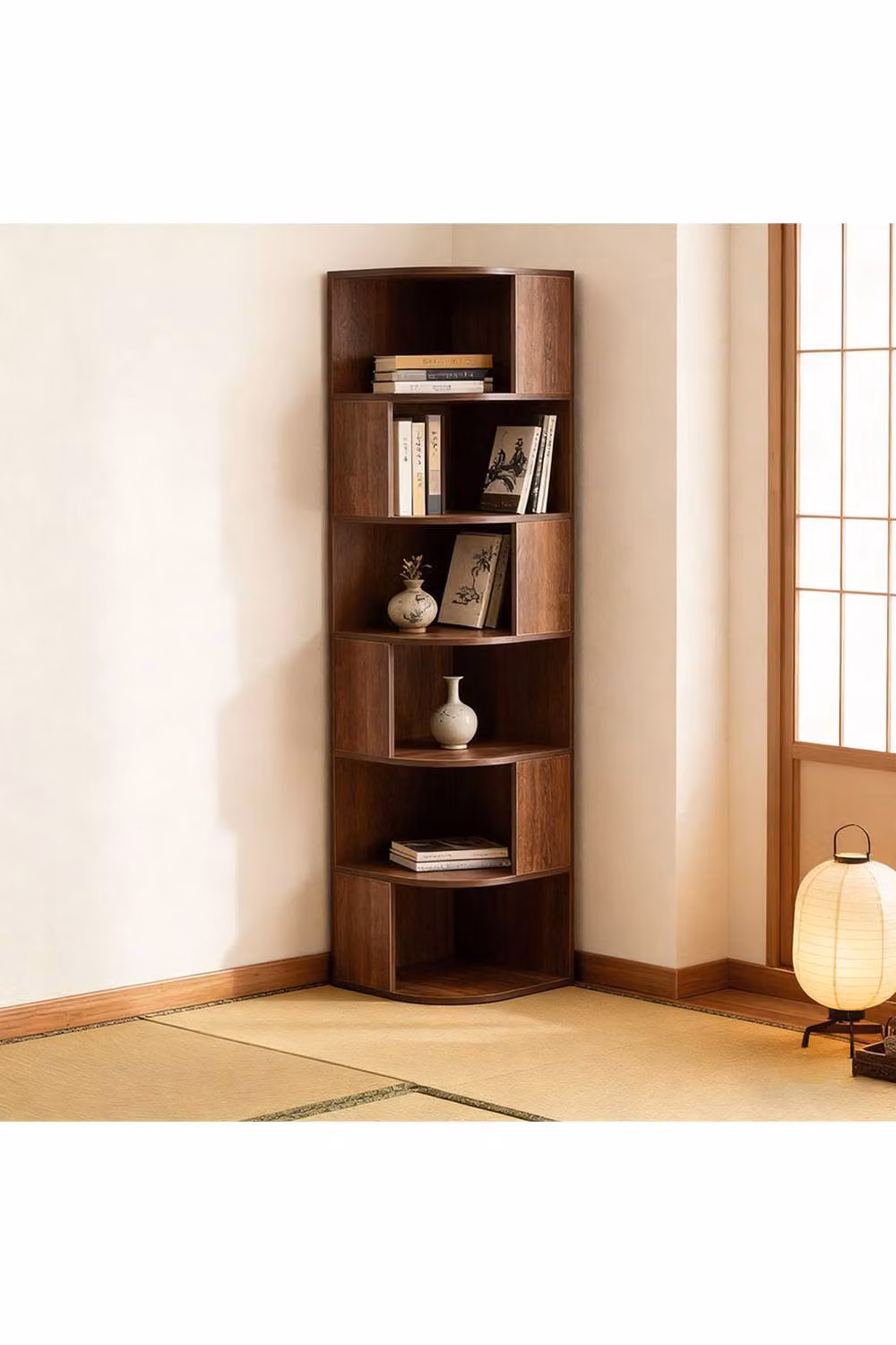 H&O Direct 6-Tier Wooden Corner Storage Shelf in Brown – 2