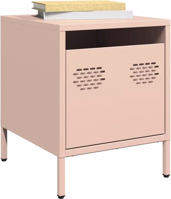 Berkfield Home Set of 2 Pink Metal Bedside Cabinets, W/D/H: 35 x 39 x 43.5 cm