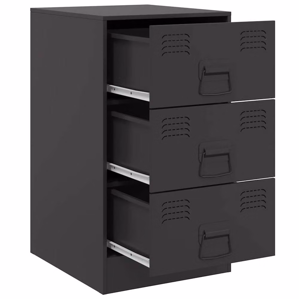 Berkfield Home Set of 2 Black Steel Bedside Cabinets, W/D/H: 34.5 x 39 x 62 cm – 3