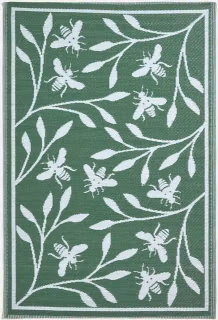 Homescapes Reversible Woven Outdoor Rug in Green Floral Bee, W/D: 182 x 122 cm