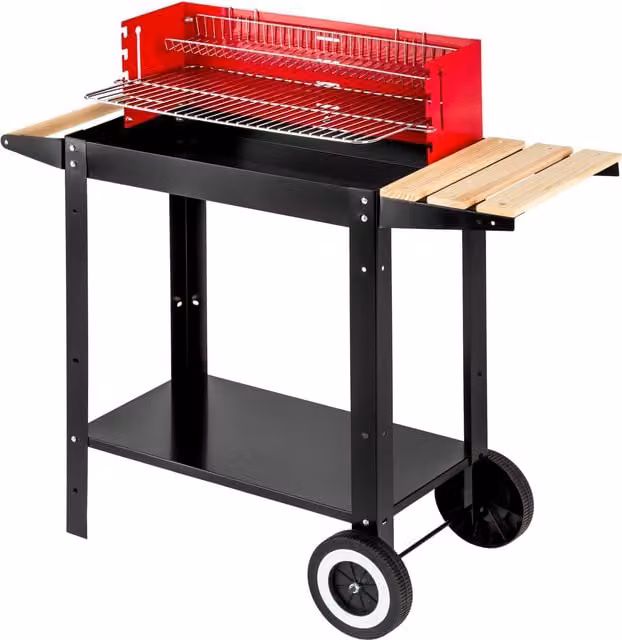 tectake Charcoal BBQ Grill Cart in Black and Red with Wheels