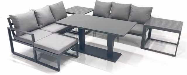 Fimous 7-Seater Aluminium Outdoor Garden Furniture Set with Adjustable Glass Top in Dark Grey
