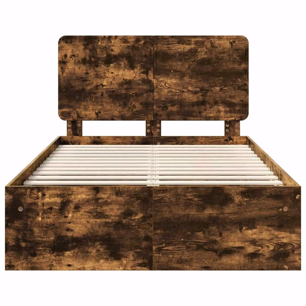 Berkfield Home Bed Frame in Smoked Oak and Brown Solid Pine Wood, W: 135 cm, L: 190 cm – 5
