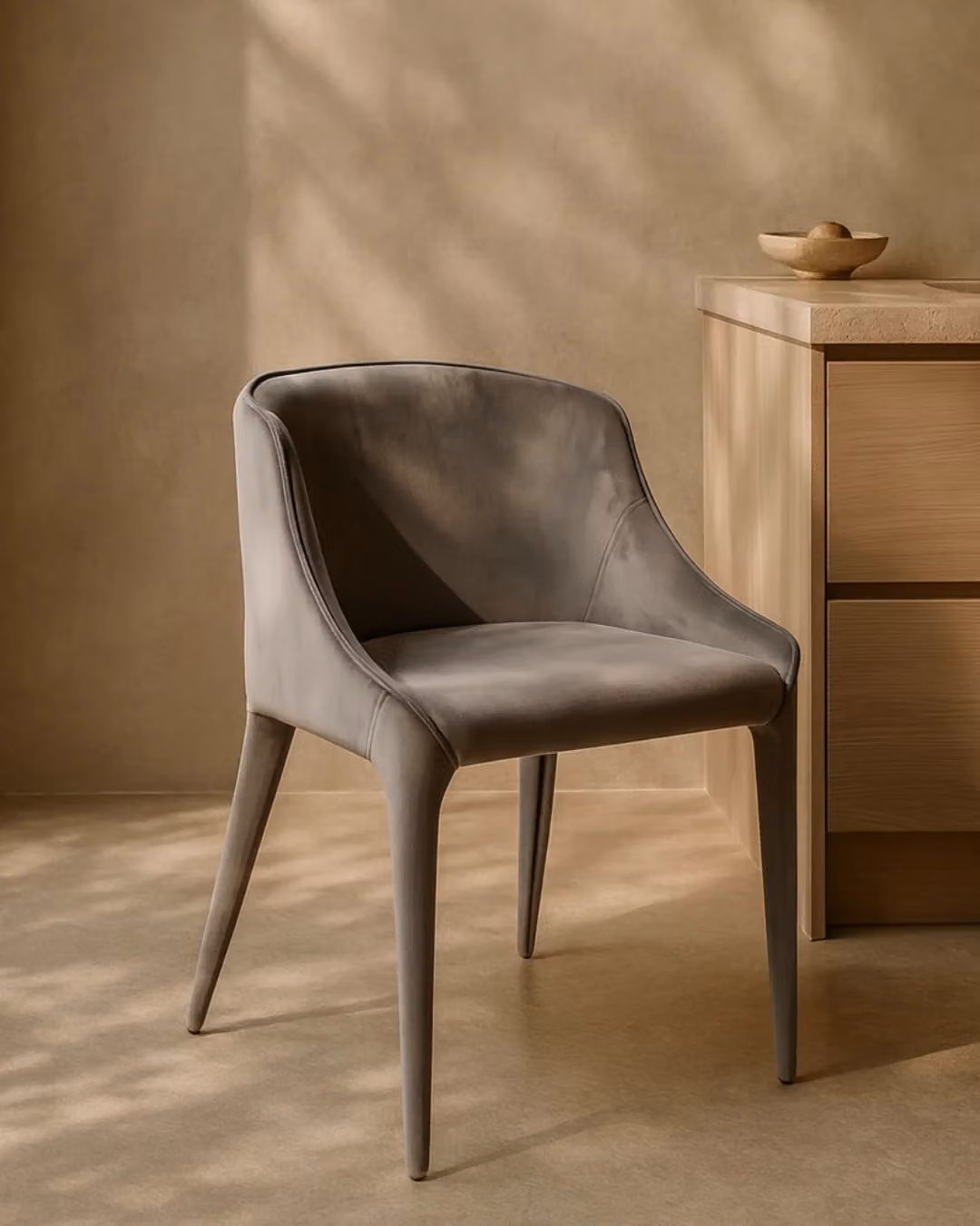 Tommy Franks Completo Grey Velvet Modern Dining Chair with Armrests