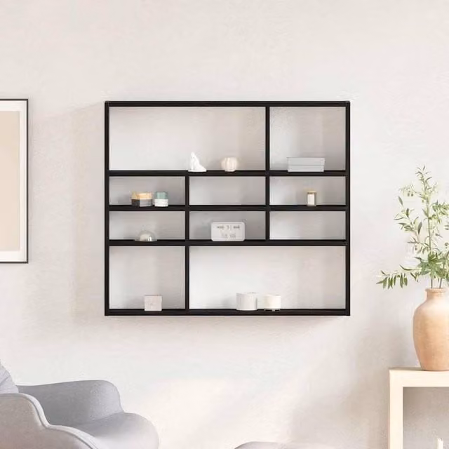Berkfield Home Wall Mounted Black Oak Shelf, W/D/H: 90 x 16 x 78 cm