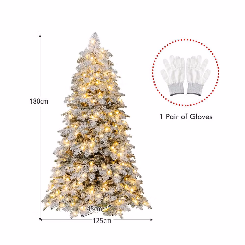 Gymax 6 FT Pre-Lit Artificial Snow Flocked Christmas Tree in White – 8