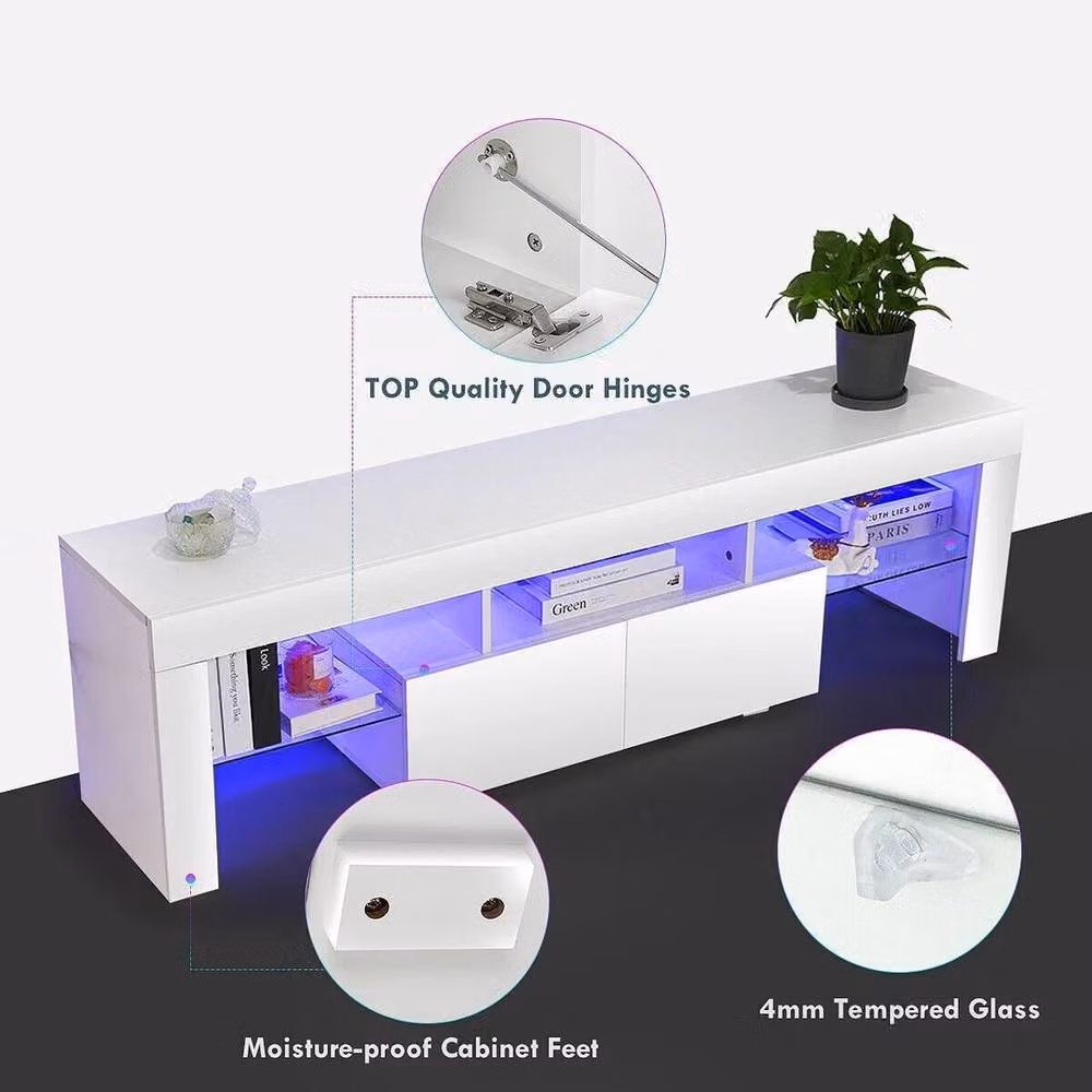 EONLION Modern White Glossy TV Unit Cabinet with Integrated Lighting, Width: 100 cm – 5