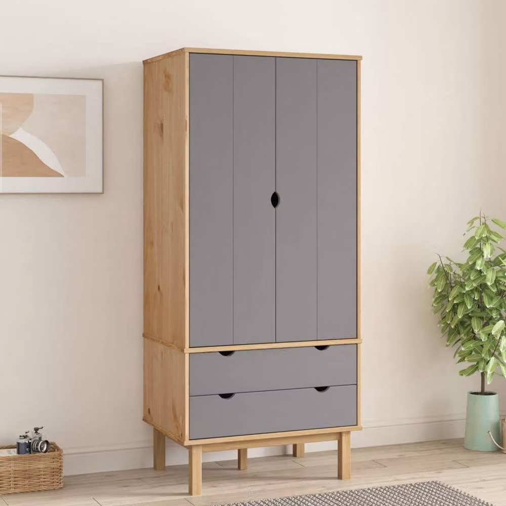 Berkfield Home OTTA Wardrobe in Brown and Grey Solid Pine, W/D/H: 76.5 x 53 x 172 cm – 2