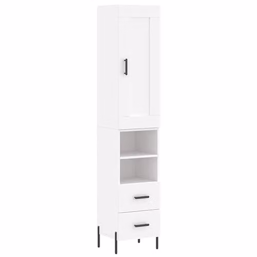 vidaXL Modern White Highboard with Internal Drawers and Shelves, W/D/H: 34.5 x 34 x 180 cm