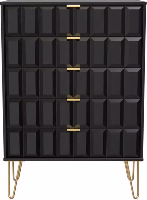 2 U Metro 5 Drawer Chest in True Black and Gold, Ready Assembled