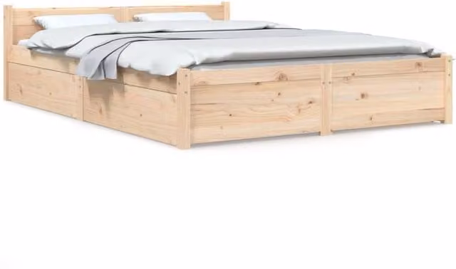 Berkfield Home Small Double Bed Frame with Drawers in Natural Pine Wood, W/D/H: 120 x 200 cm