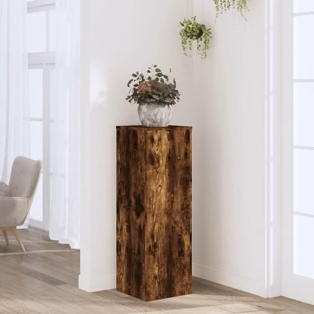 Berkfield Home Smoked Oak Plant Stand in Brown, W/D/H: 33 x 33 x 100 cm