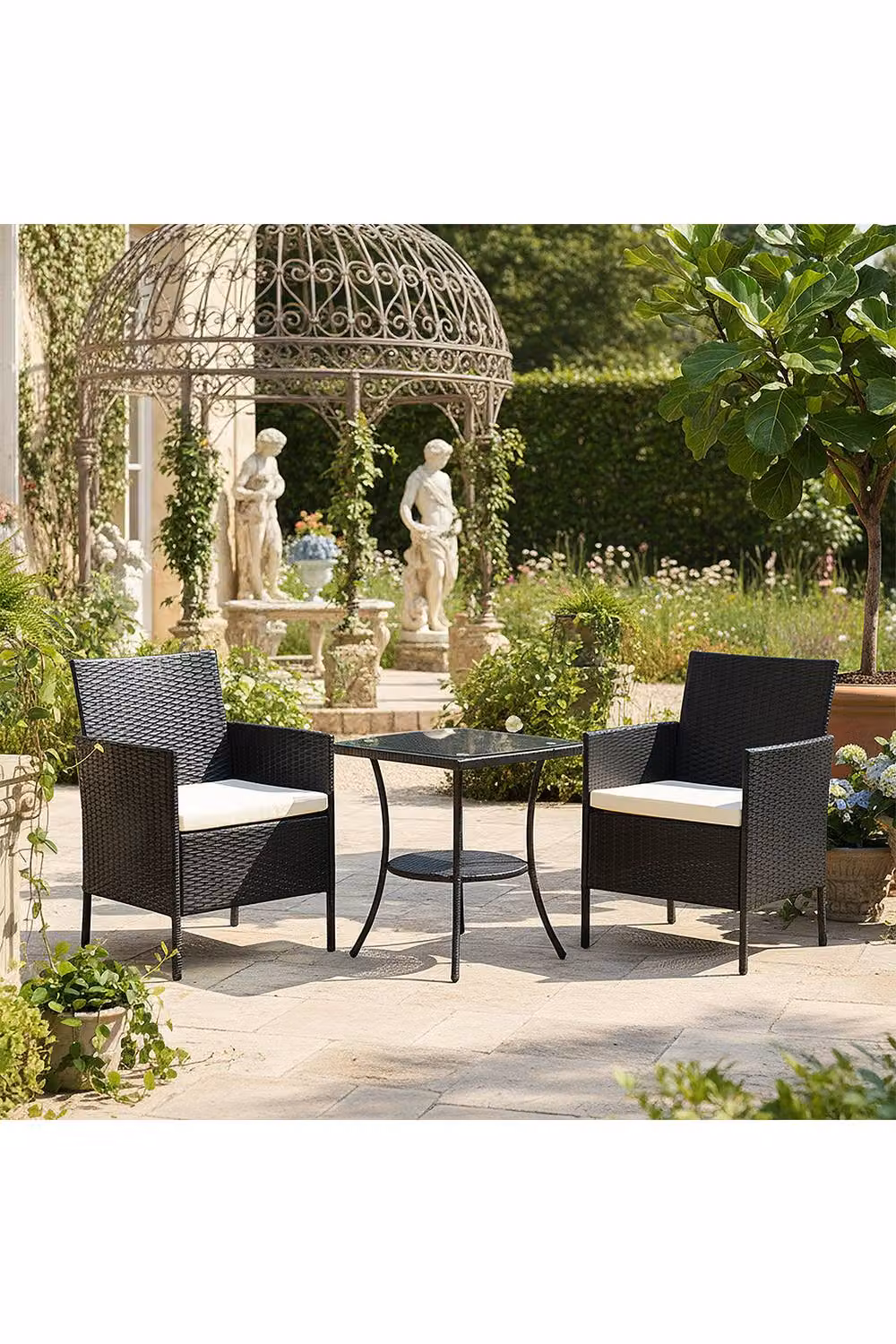 Living and Home 3-Piece Black PE Rattan Garden Furniture Bistro Set – 2