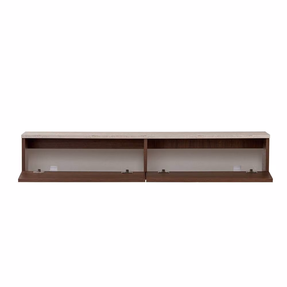CALICOSY ROY Wall-Mounted TV Unit with 2 Drop-Down Doors, Walnut Brown, Width: 140 cm – 3
