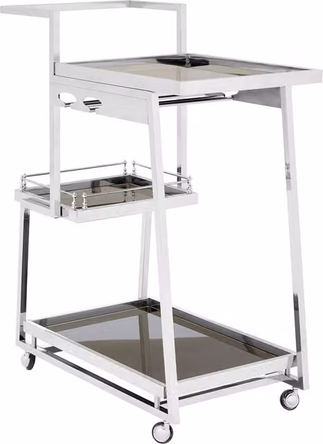 Orsina 3 Tier Metal and Glass Drinks Trolley in Silver and Black, W/D/H: 93 x 75 x 40 cm