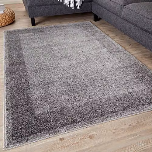 THE RUGS Efes Collection Modern Grey Bordered Rectangular Area Rug, W: 60 cm, L: 240 cm