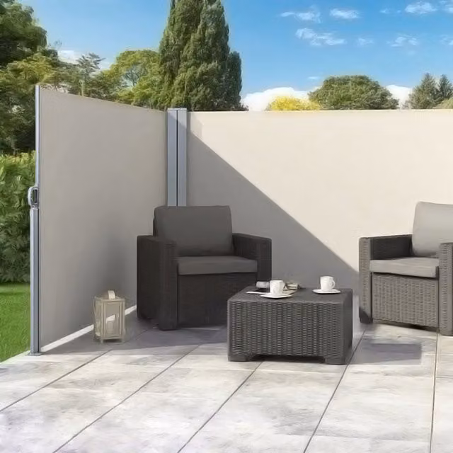 Livingandhome Retractable Sunside Awning Screen for Patio in Beige White with Aluminium and Polyester Construction