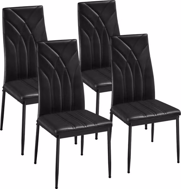 Yaheetech Set of 4 Modern Black Faux Leather Upholstered Chairs with High Backrest