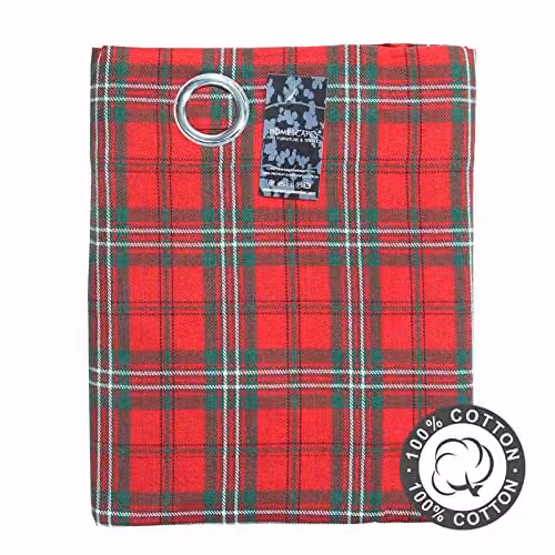 Homescapes Edward Tartan Check Cotton Eyelet Curtain Pair in Red and Green, W: 140 cm, H: 183 cm – 5