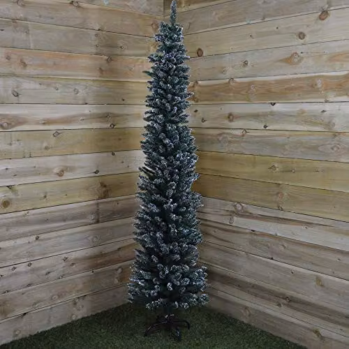 Premier 2m Slim Snow Tipped Pencil Artificial Christmas Tree in Green – 3