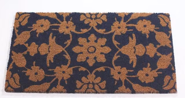 RHS Jekyll Floral Blue Latex Backed Coir Door Mat, W: 45 cm, D: 75 cm