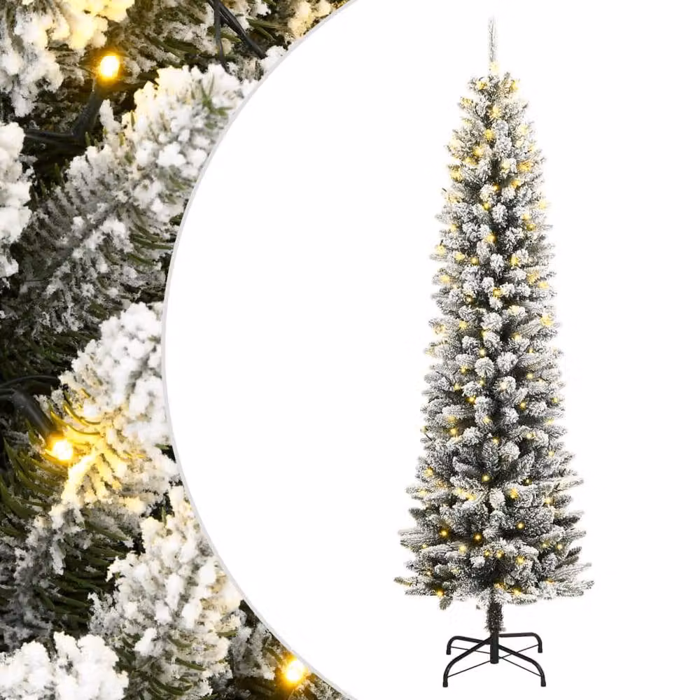Berkfield Home Flocked Artificial Christmas Tree with 300 LEDs in Green and White, Height: 240 cm – 2