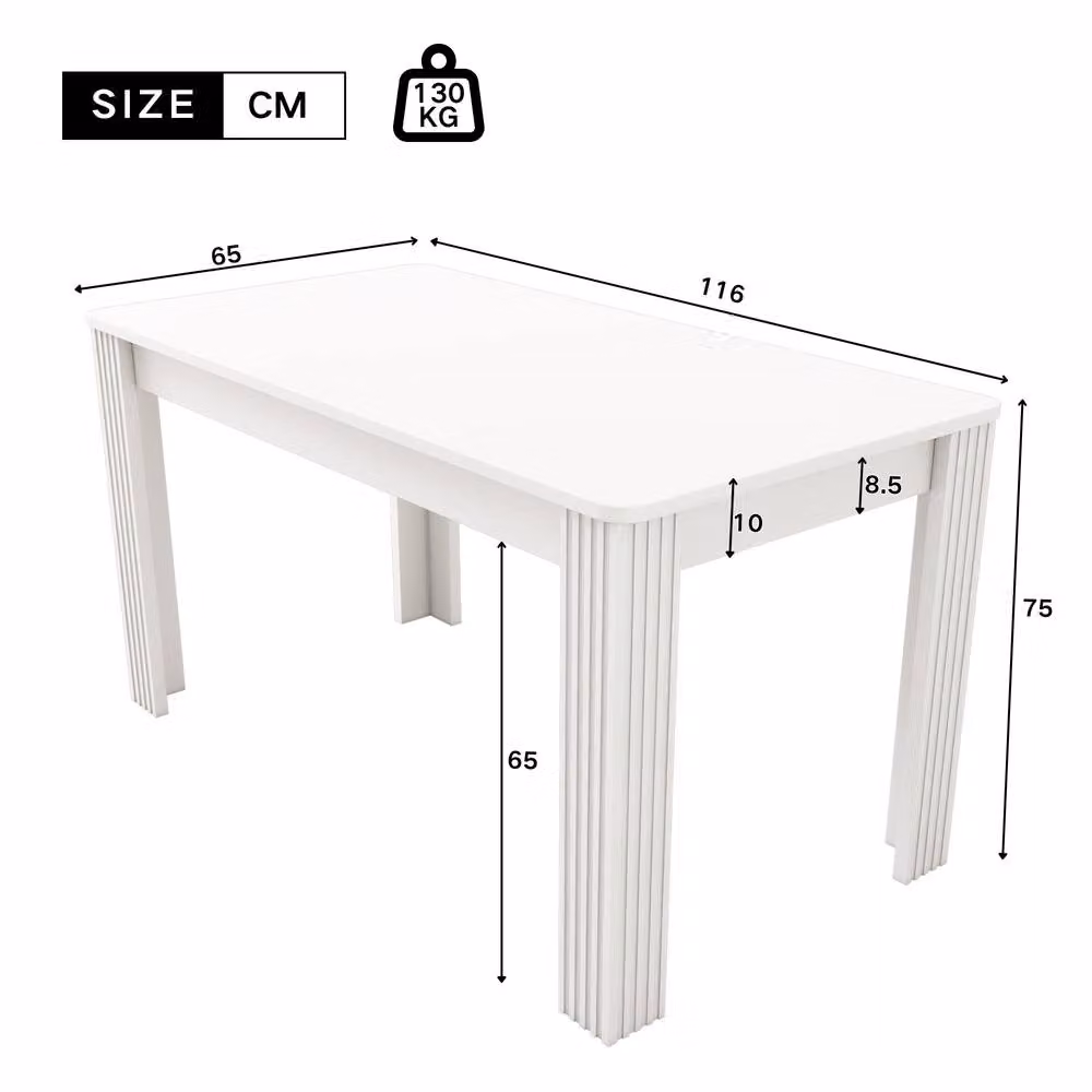 BTM Modern Rectangular MDF Wood Dining Table in White, W: 130 cm, D: 65 cm, H: 75 cm – 2